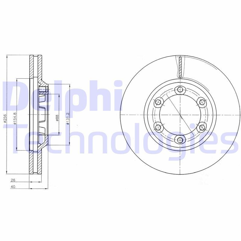 DELPHI BG4252: Brzdový kotouč R: 256mm, větráno, R: 256mm, olejováno