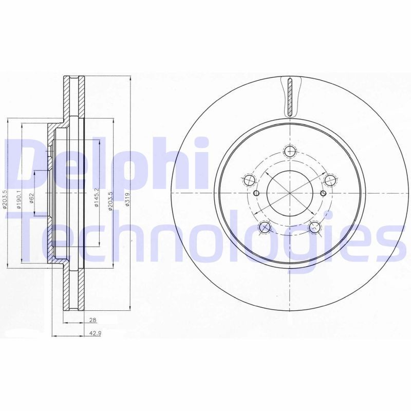DELPHI BG4253: Stabdžių diskas Ø: 319mm, ventiliuojama, Ø: 319mm, padengta alyva