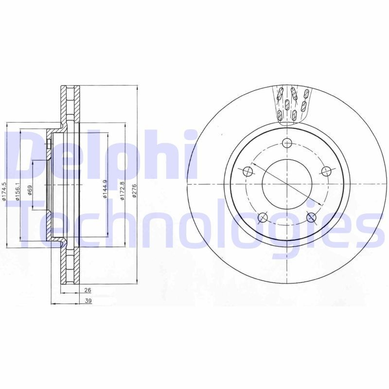 DELPHI BG4258: Piduriketas Ø: 276mm, õhutusega, Ø: 276mm, õlitatud