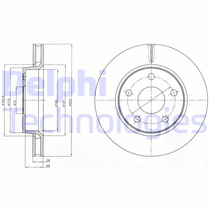 DELPHI BG4259: Piduriketas Ø: 302mm, õhutusega, Ø: 302mm, õlitatud