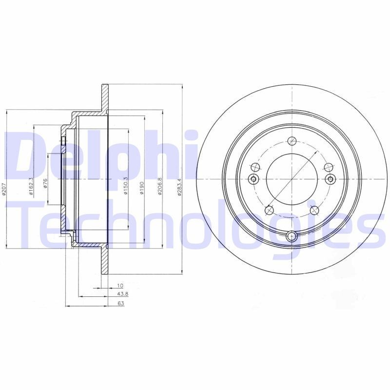 DELPHI BG4262: Piduriketas Ø: 284mm, täis, Ø: 284mm, õlitatud