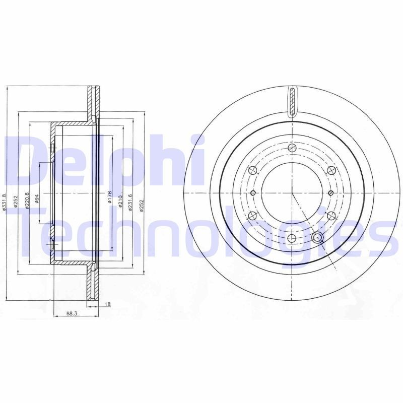 DELPHI BG4263: Piduriketas Ø: 332mm, õhutusega, Ø: 332mm, õlitatud