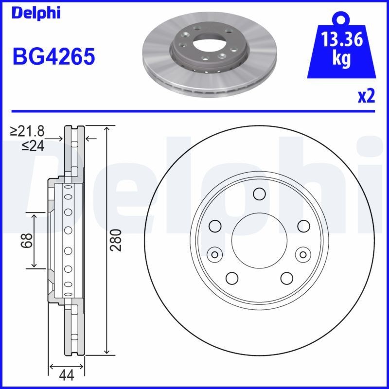 DELPHI BG4265: Piduriketas Ø: 280mm, õhutusega, Ø: 280mm, õlitatud