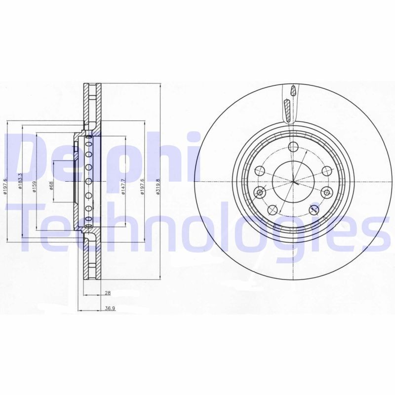 DELPHI BG4266: Piduriketas Ø: 320mm, õhutusega, Ø: 320mm, õlitatud