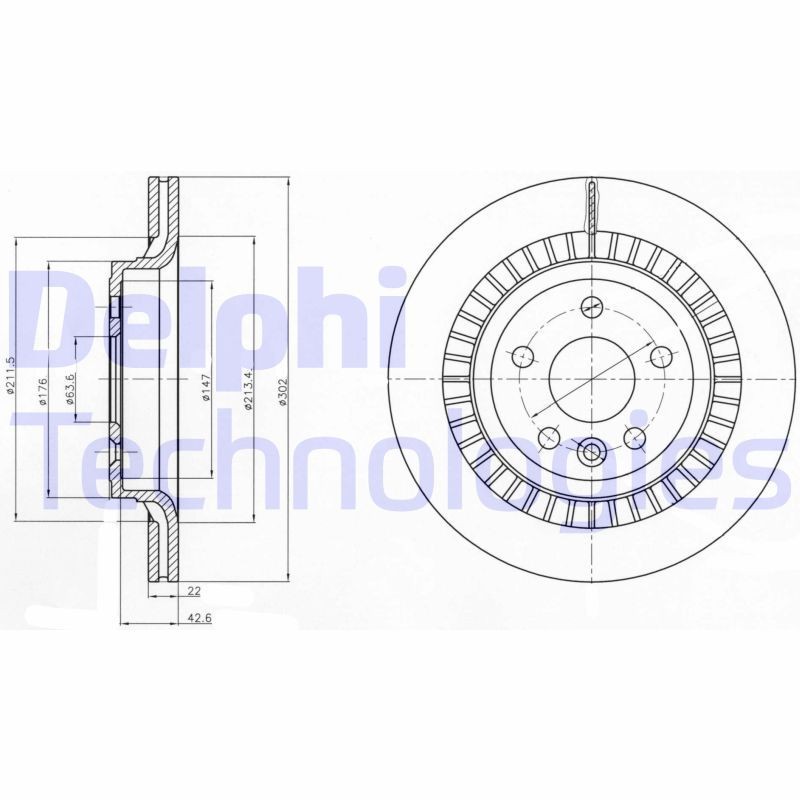 DELPHI BG4270: Piduriketas Ø: 302mm, õhutusega, Ø: 302mm, õlitatud