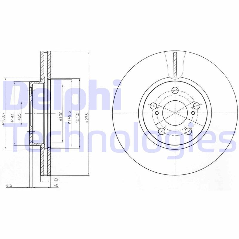 DELPHI BG4277: Piduriketas Ø: 275mm, õhutusega, Ø: 275mm, õlitatud