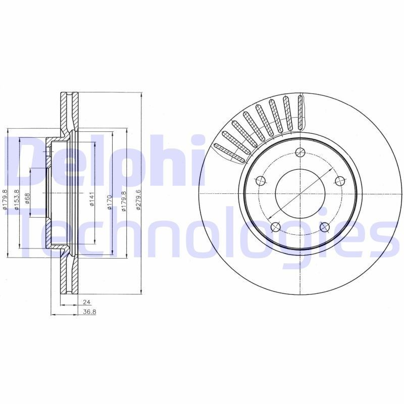 DELPHI BG4282: Piduriketas Ø: 280mm, õhutusega, Ø: 280mm