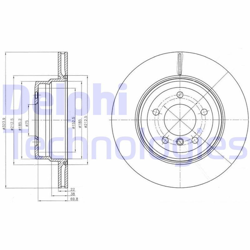 DELPHI BG4284: Piduriketas Ø: 324mm, õhutusega, Ø: 324mm, õlitatud