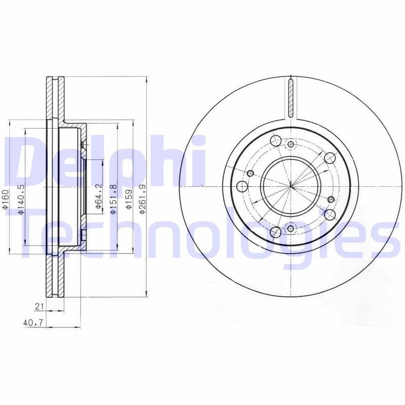 DELPHI BG4294: Piduriketas Ø: 262mm, õhutusega, Ø: 262mm, õlitatud