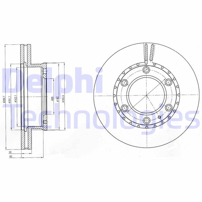 DELPHI BG4297: Piduriketas Ø: 289mm, õhutusega, Ø: 289mm, õlitatud
