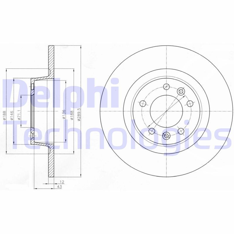 DELPHI BG4301: Piduriketas Ø: 290mm, täis, Ø: 290mm, õlitatud