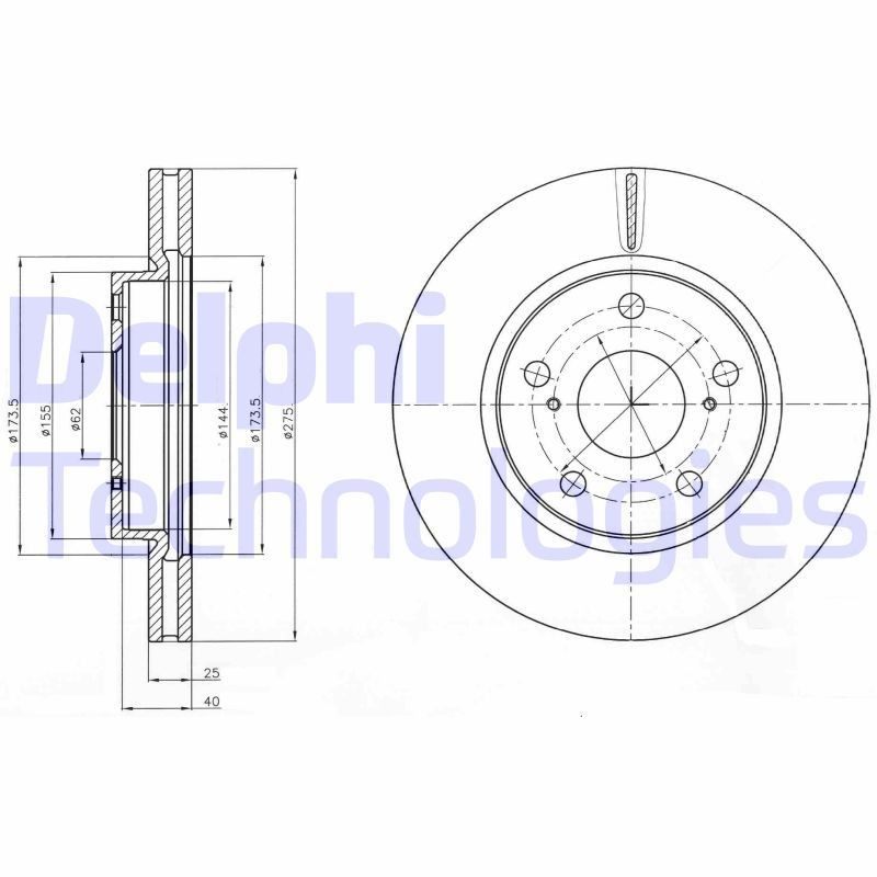 DELPHI BG4304: Piduriketas Ø: 275mm, õhutusega, Ø: 275mm, õlitatud
