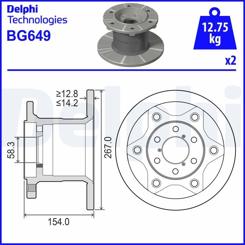 DELPHI BG649: Disc de frână Ř: 267mm, plin, Ř: 267mm, uns