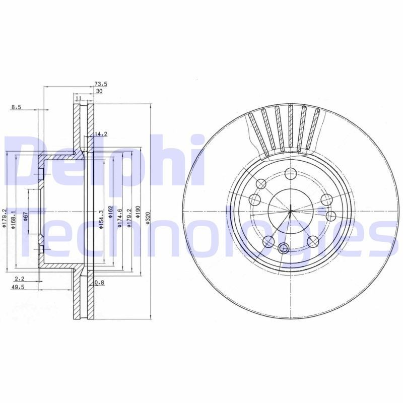DELPHI BG739: Piduriketas Ø: 320mm, õhutusega, Ø: 320mm, õlitatud