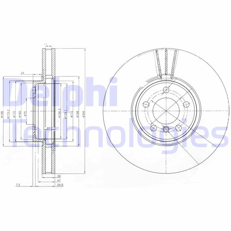 DELPHI BG9004: Piduriketas Ø: 356mm, õhutusega, Ø: 356mm, õlitatud