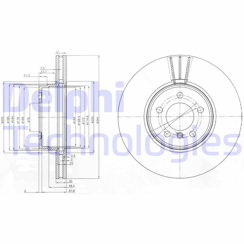 DELPHI BG9008: Piduriketas Ø: 344mm, õhutusega, Ø: 344mm, õlitatud