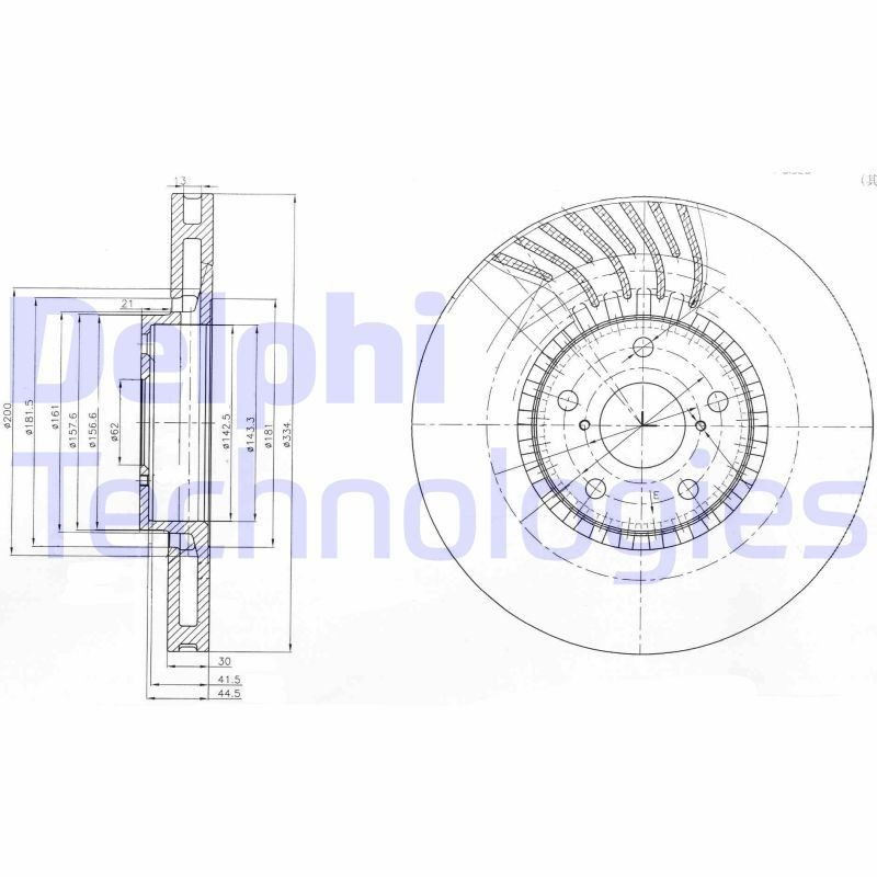 DELPHI BG9011: Piduriketas Ø: 334mm, õhutusega, Ø: 334mm, õlitatud