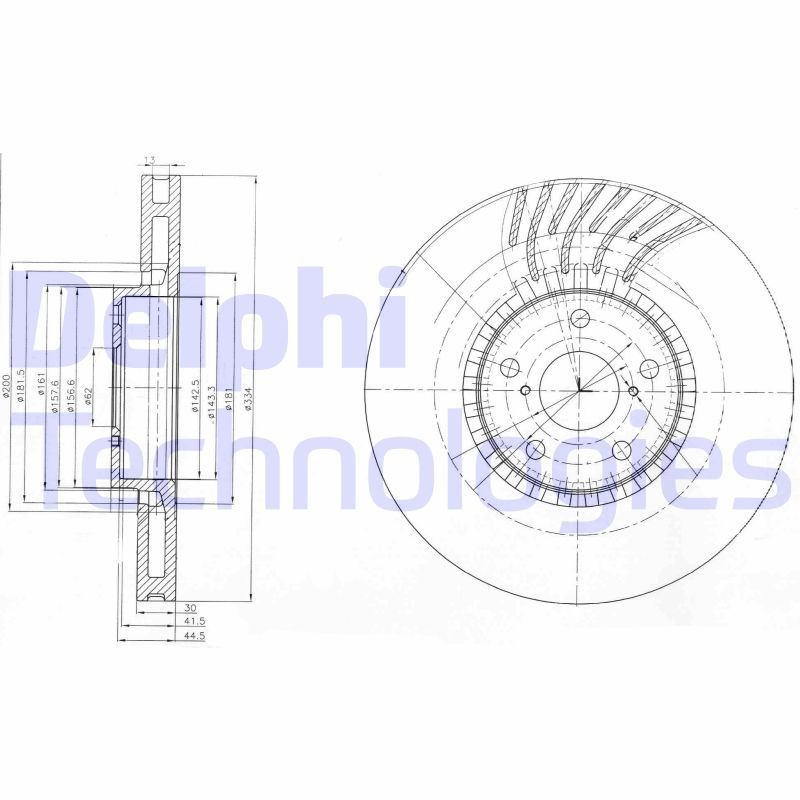 DELPHI BG9012: Piduriketas Ø: 334mm, õhutusega, Ø: 334mm, õlitatud