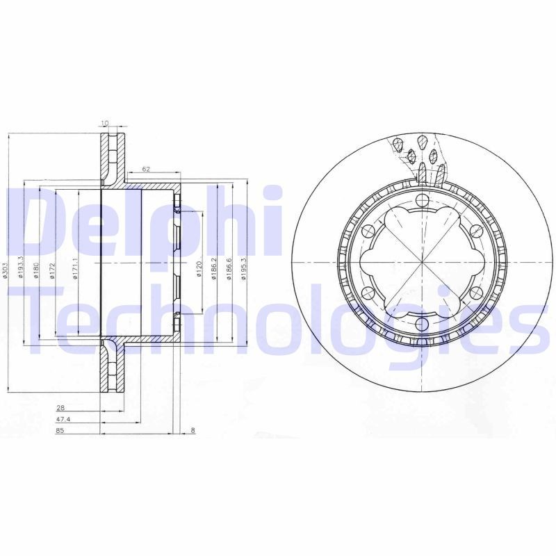 DELPHI BG9015: Piduriketas Ø: 303mm, õhutusega, Ø: 303mm, õlitatud
