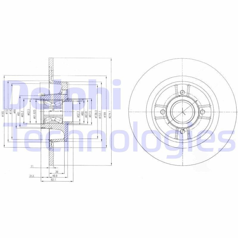 DELPHI BG9029RS: Piduriketas Ø: 274mm, täis, Ø: 274mm, õlitatud, koos rattalaagriga, koos ABS-andurirõngaga