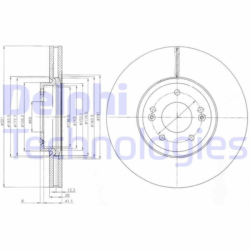 DELPHI BG9056: Piduriketas Ø: 321mm, õhutusega, Ø: 321mm