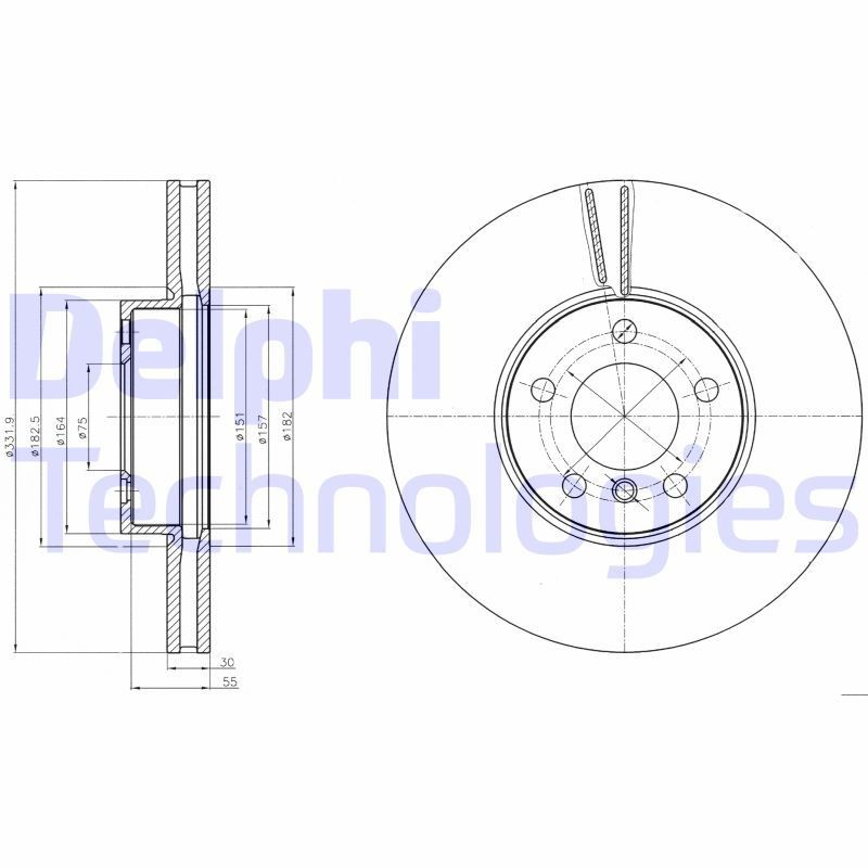 DELPHI BG9061: Piduriketas Ø: 332mm, õhutusega, Ø: 332mm, õlitatud