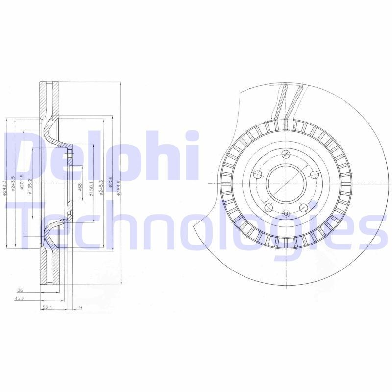 DELPHI BG9065: Stabdžių diskas Ø: 385mm, ventiliuojama, Ø: 385mm