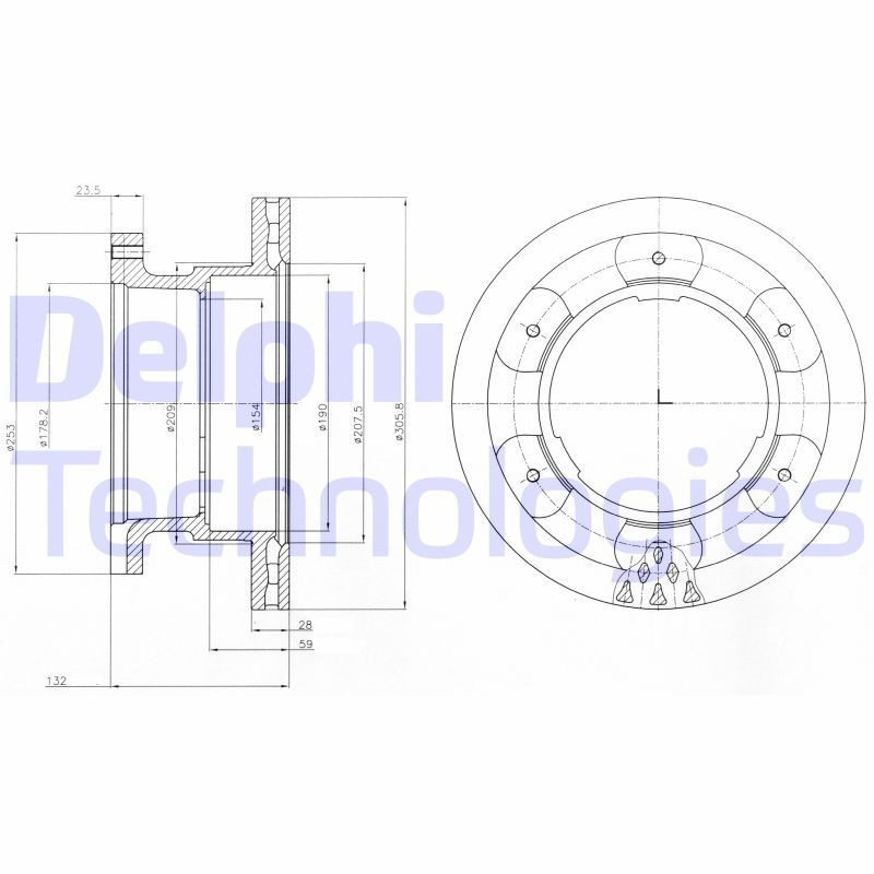 DELPHI BG9069: Piduriketas Ø: 306mm, õhutusega, Ø: 306mm, õlitatud