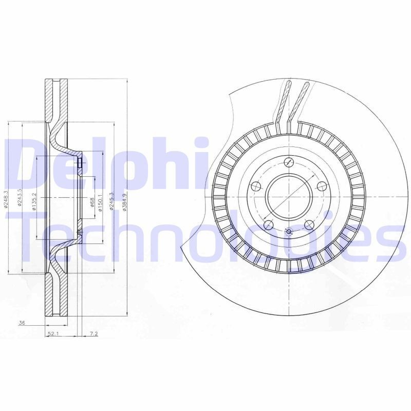 DELPHI BG9070: Piduriketas Ø: 385mm, õhutusega, Ø: 385mm