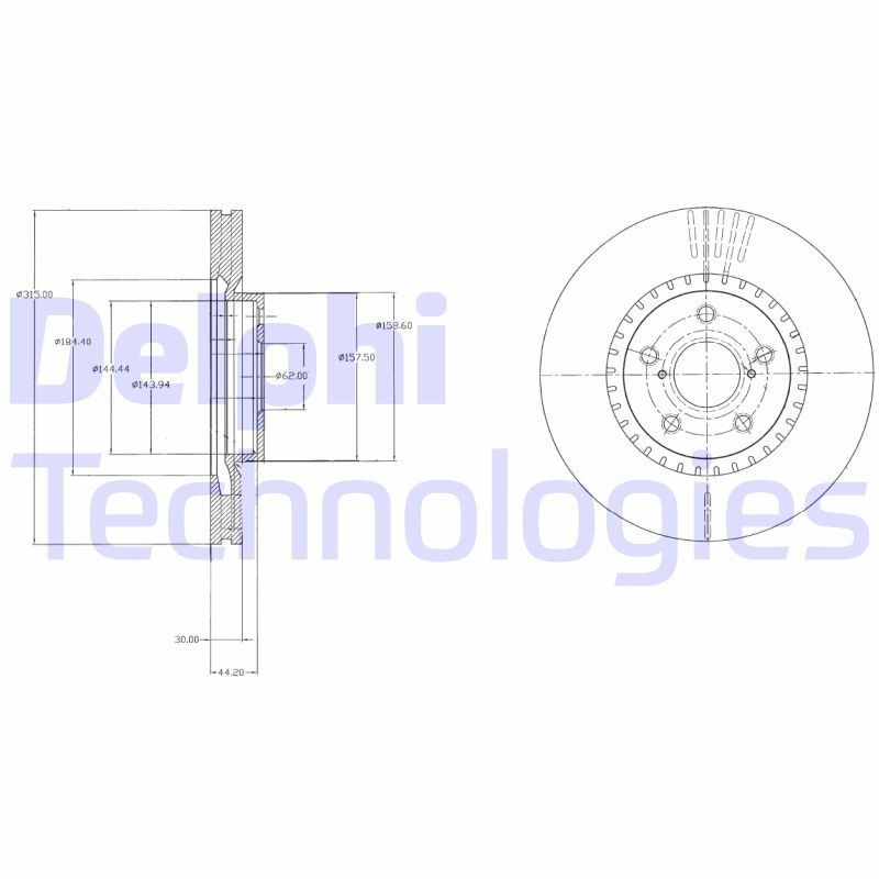 DELPHI BG9074: Piduriketas Ø: 315mm, õhutusega, Ø: 315mm, õlitatud