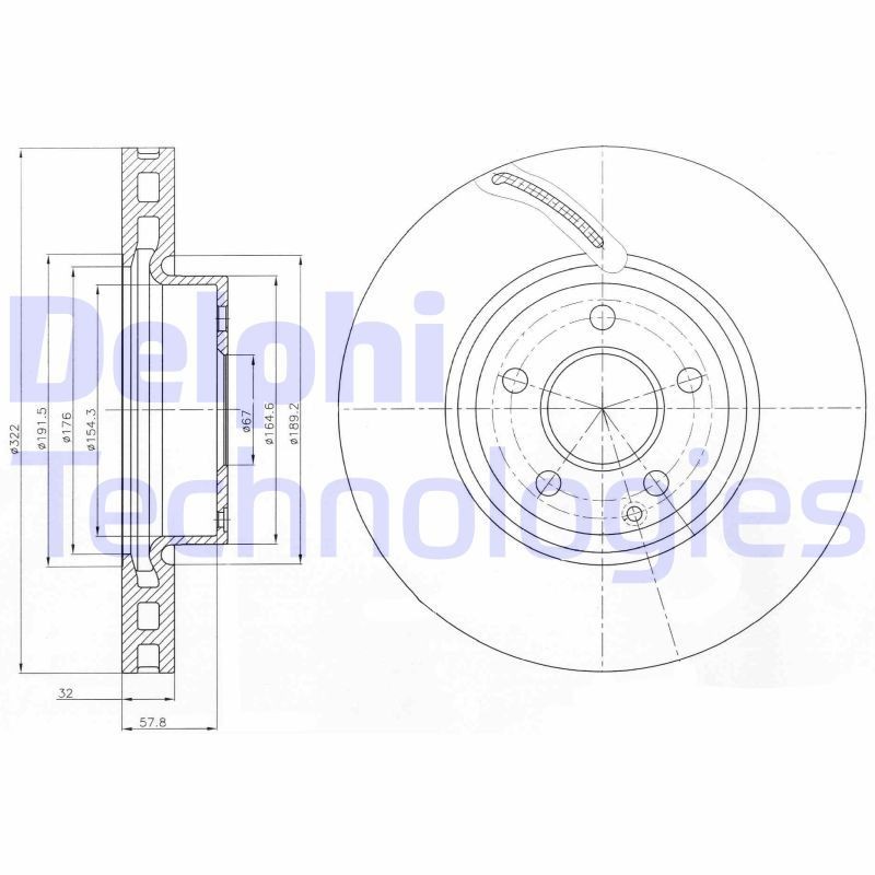 DELPHI BG9075: Piduriketas Ø: 322mm, õhutusega, Ø: 322mm