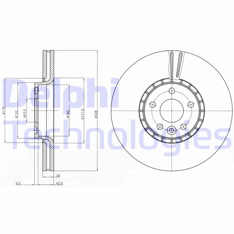 DELPHI BG9085: Piduriketas Ø: 328mm, õhutusega, Ø: 328mm, õlitatud