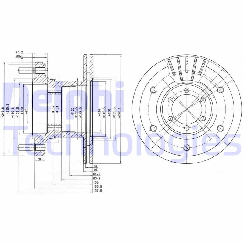 DELPHI BG9453: Disc de frână Ř: 290mm, ventilat, Ř: 290mm, uns
