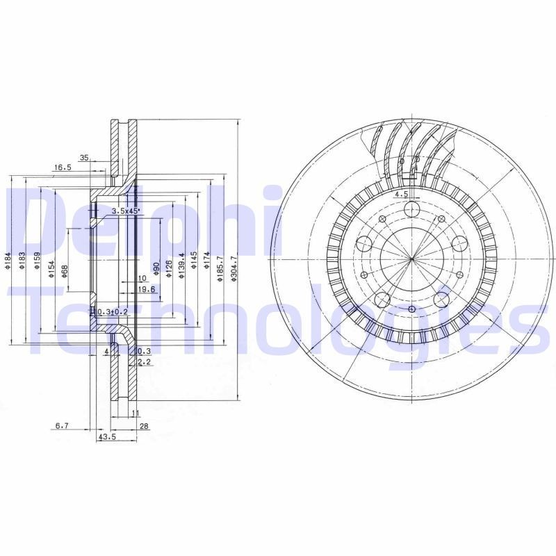 DELPHI BG9514: Piduriketas Ø: 305mm, õhutusega, Ø: 305mm, õlitatud