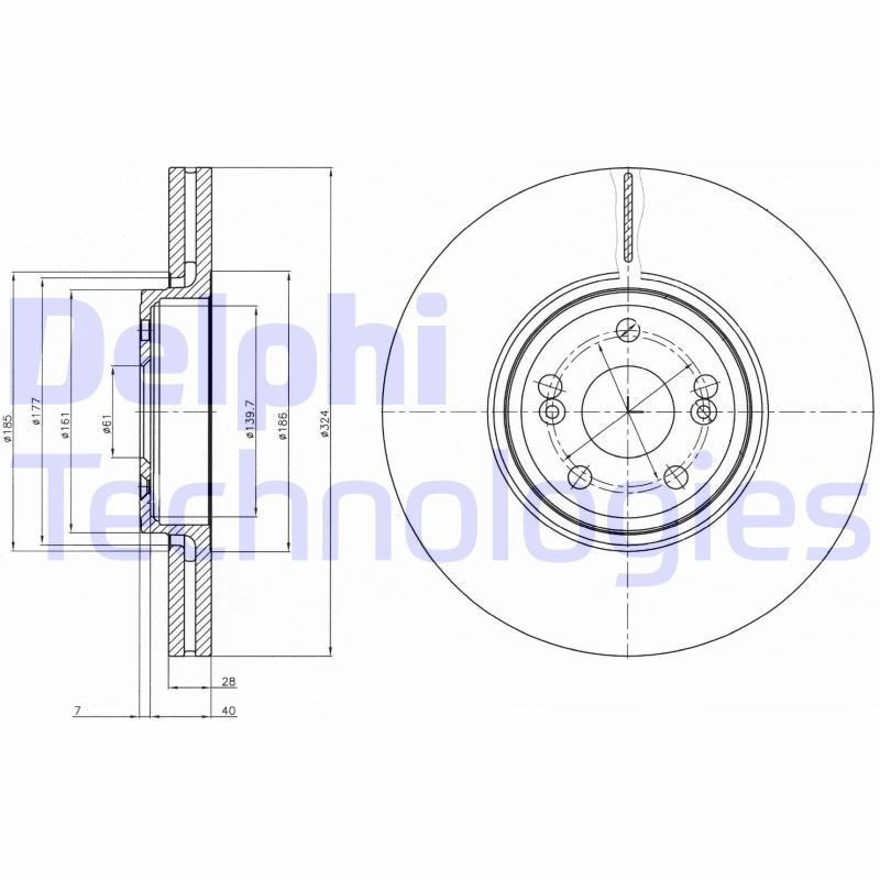 DELPHI BG9687: Piduriketas Ø: 324mm, õhutusega, Ø: 324mm, õlitatud