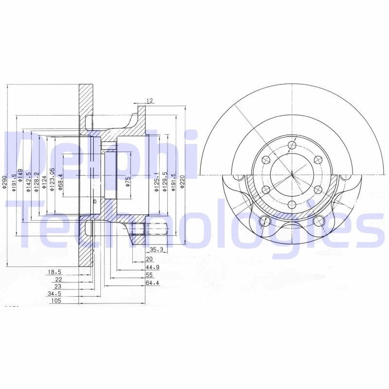 DELPHI BG9722: Disc de frână Ř: 290mm, plin, Ř: 290mm, uns