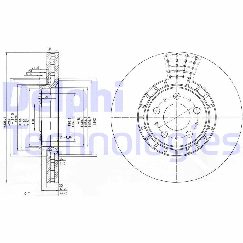 DELPHI BG9783: Piduriketas Ø: 336mm, õhutusega, Ø: 336mm, õlitatud