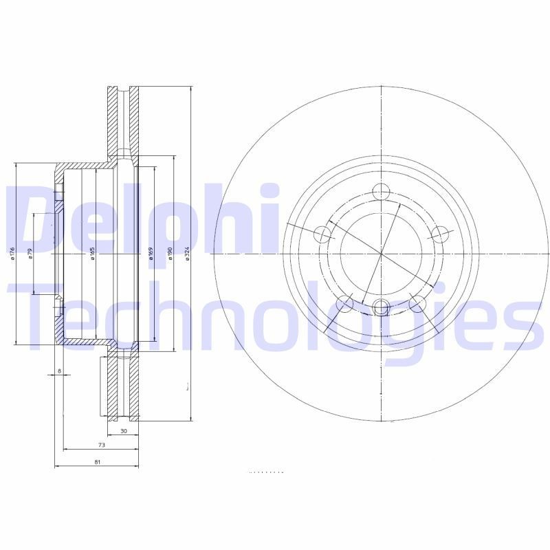 DELPHI BG9786: Piduriketas Ø: 324mm, õhutusega, Ø: 324mm, õlitatud