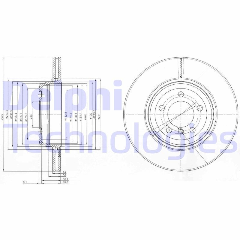 DELPHI BG9789: Δισκόπλακα Ø: 345mm, αεριζόμενο, Ø: 345mm, λαδωμένο