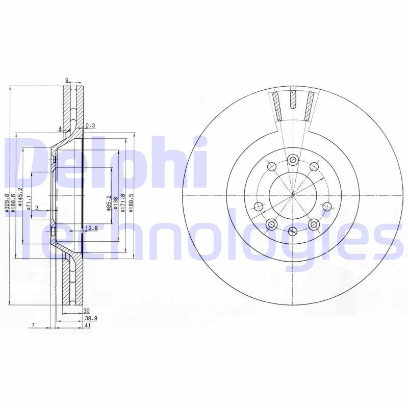 DELPHI BG9844: Piduriketas Ø: 329mm, õhutusega, Ø: 329mm, õlitatud