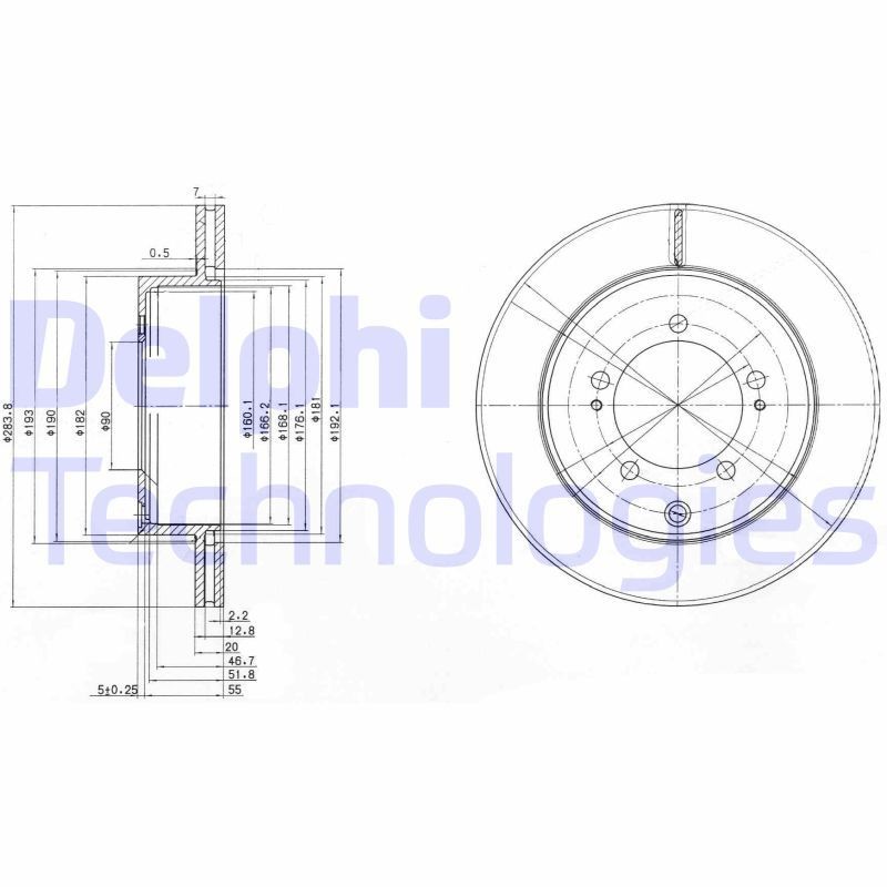 DELPHI BG9849: Bremseskive Ø: 284mm, ventilert, Ø: 284mm, oljet