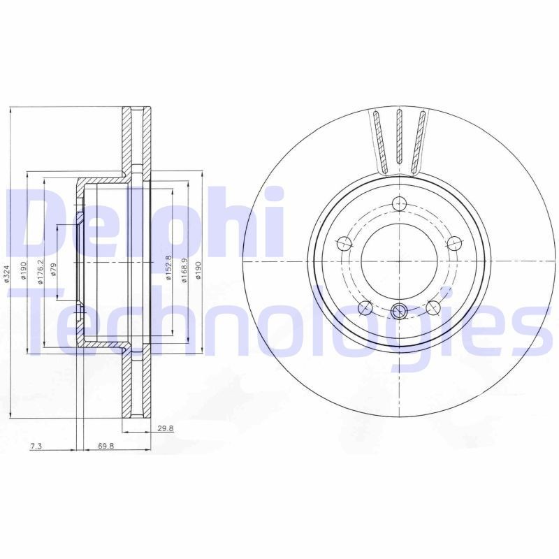 DELPHI BG9871: Piduriketas Ø: 324mm, õhutusega, Ø: 324mm