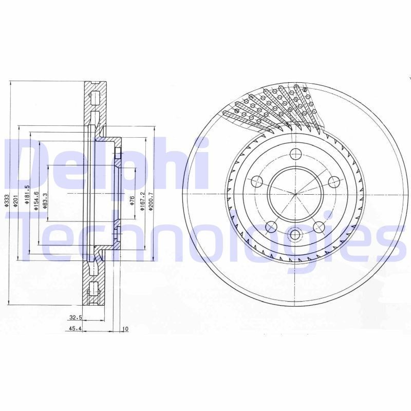DELPHI BG9892: Piduriketas Ø: 333mm, õhutusega, Ø: 333mm, õlitatud