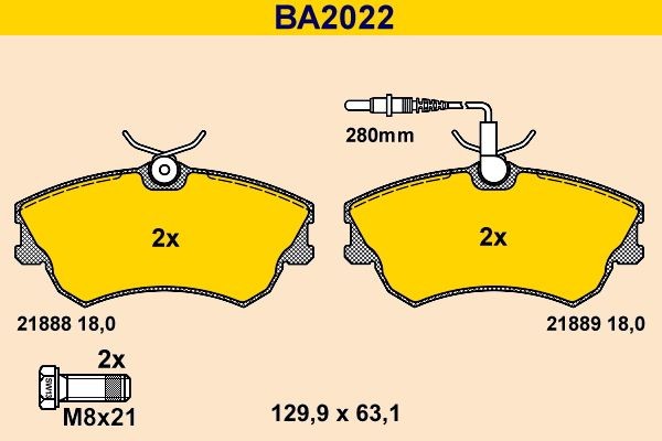 Barum BA2022: Plaquettes de frein avec vis d'étrier de frein