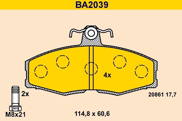 Barum BA2039: Piduriklotsid koos pidurisadula kruvidega