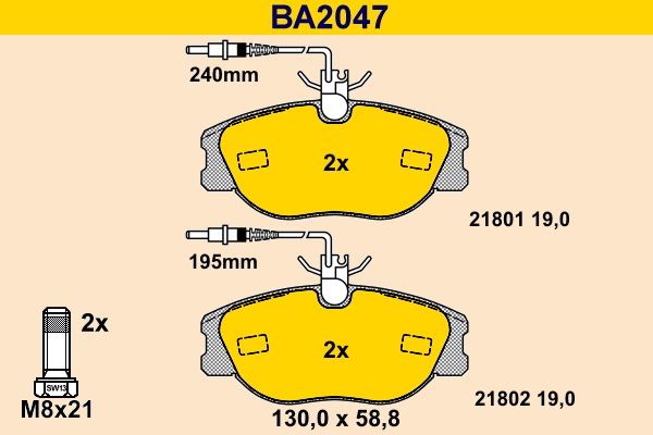 Barum BA2047: Piduriklotsid koos pidurisadula kruvidega