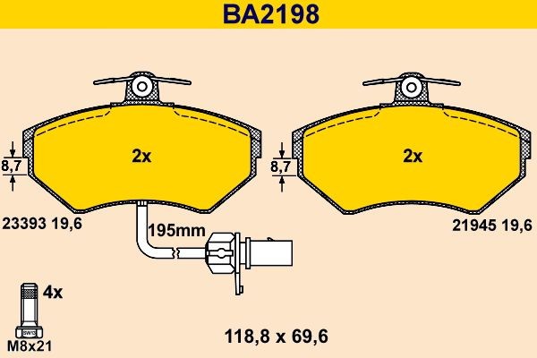Barum BA2198: Sada brzdových destiček, kotoučová brzda Šrouby třmenů