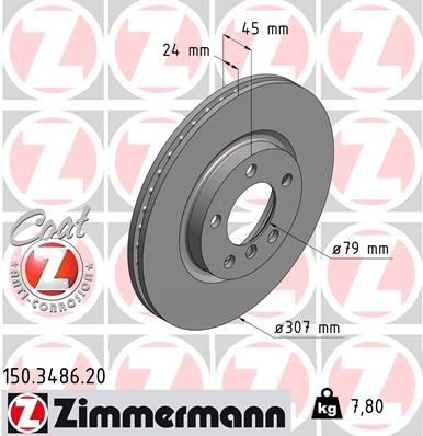 ZIMMERMANN 150.3486.20: Piduriketas Ø: 307mm, sisemine õhutus, Ø: 307mm, kaetud COAT Z