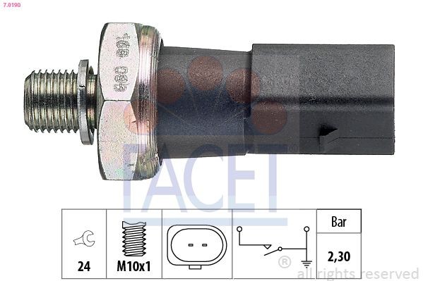 FACET 7.0190: Alyvos slėgio jungiklis Made in Italy - OE Equivalent