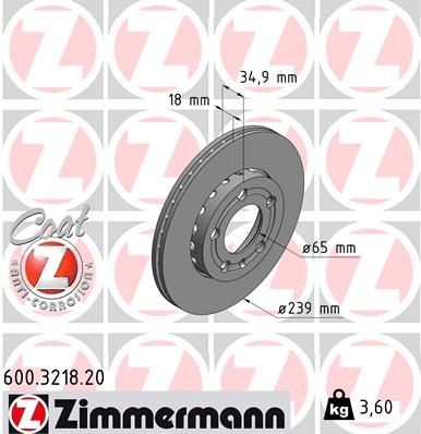 ZIMMERMANN 600.3218.20: Piduriketas Ø: 239mm, välisõhutus, Ø: 239mm, kaetud COAT Z